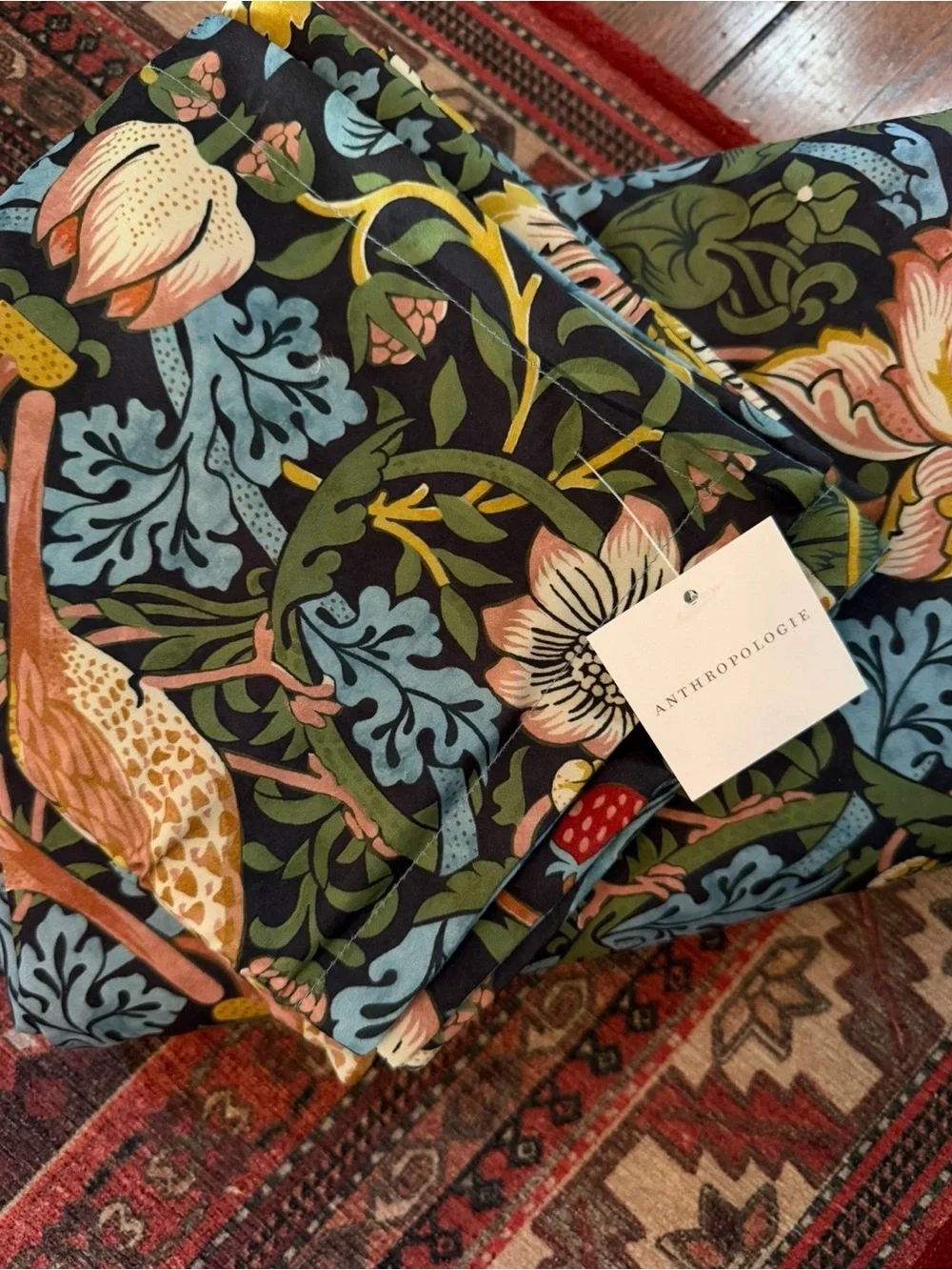 NEW Anthropologie Blue Green Bird Print Boho Queen King Bedding Duvet & Sham Set